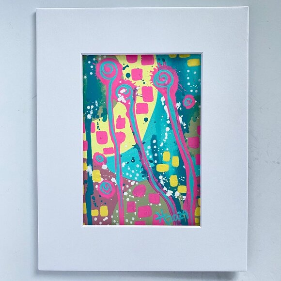 Summer Pop 3 Original Art Acrylic Painting Turquoise Pink Red Frame Ready 8x10in - Picture 5 of 6